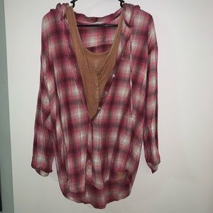 Aerie button up hooded flannel